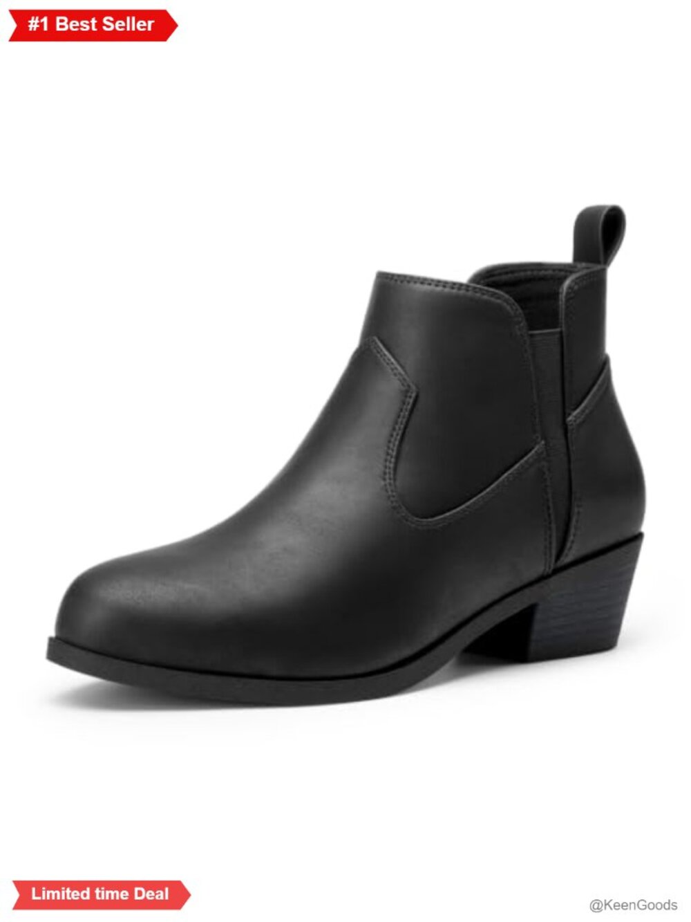 Faux Leather Pointed Toe Chunky Block Heel Slip On Ankle Boots